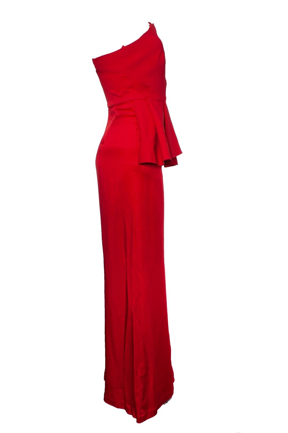 Women's Roland Mouret, Red strapless peplum jumpsuit For Sale