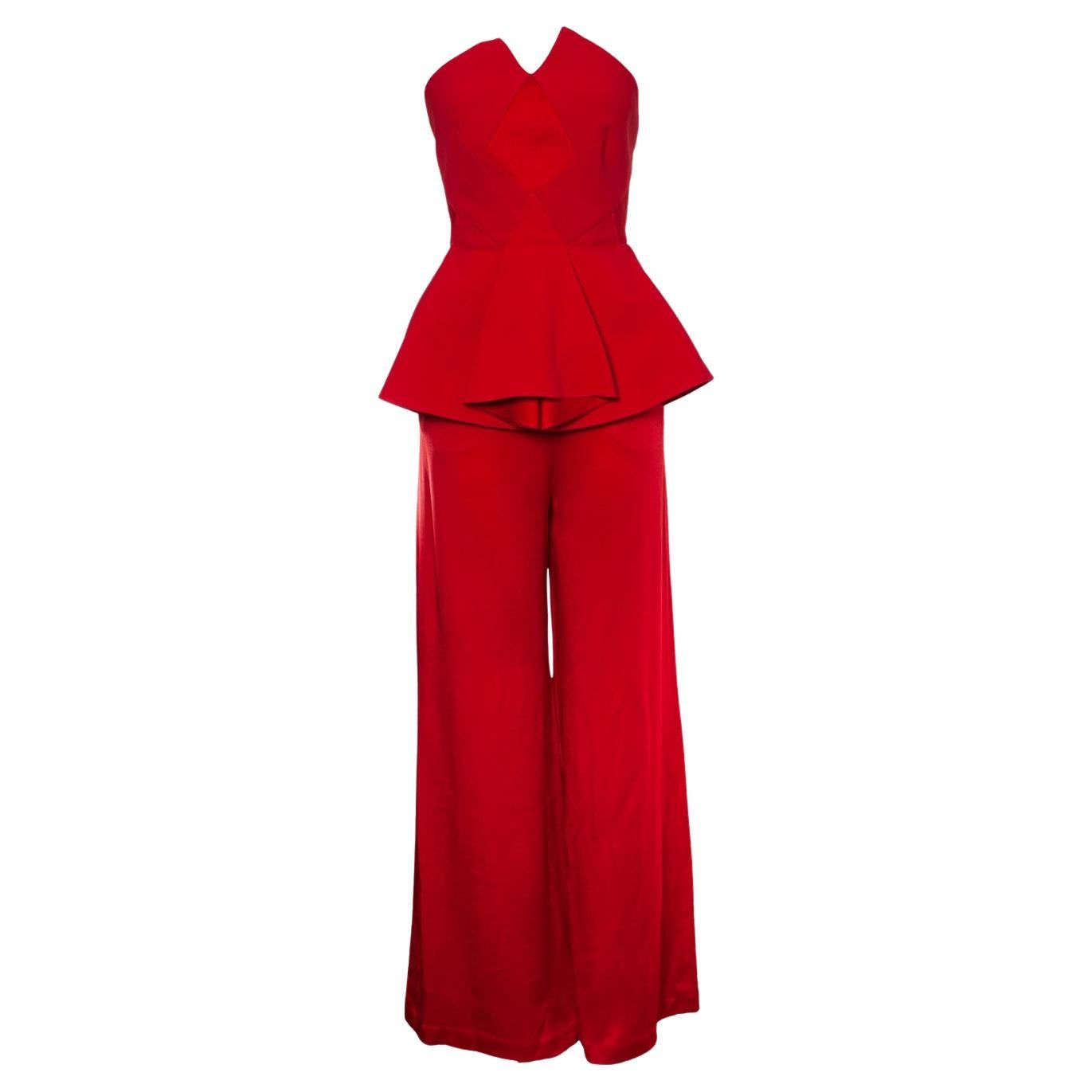 Roland Mouret, Red strapless peplum jumpsuit For Sale