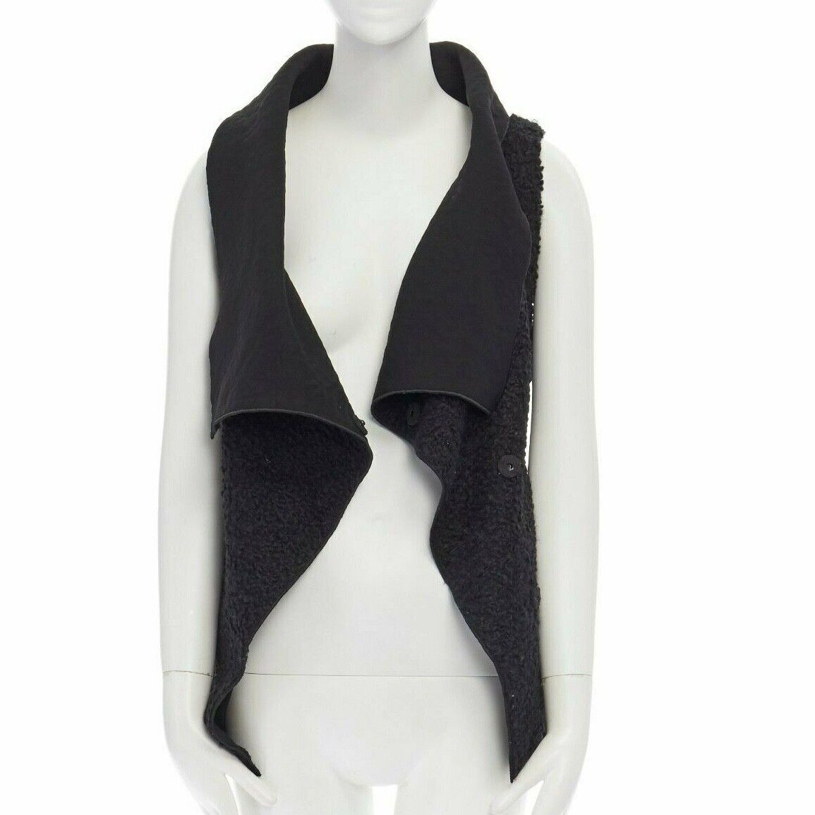 ROLAND MOURET RM chaqueta chaleco sin mangas mezcla de lana y mohair con cuello drapeado US6 M