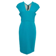 Roland Mouret Sea Green Wool Crepe Egerton V-Neck Sheath Dress L