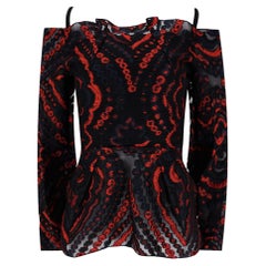 Roland Mouret Silk Blend Patterned Off-The-Shoulder Peplum Top