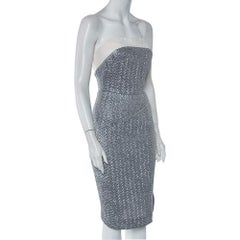 Roland Mouret Silver Embossed Lurex Strapless Ambrose Dress S
