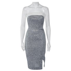 Roland Mouret Silver Embossed Lurex Strapless Ambrose Dress S