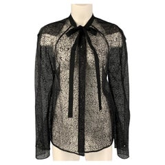 ROLAND MOURET Size 10 Black Viscose Blend Lace Button Up Shirt