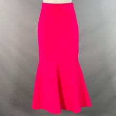 ROLAND MOURET Größe 6 Hot Pink Jersey Knit Fluted Midi Skirt