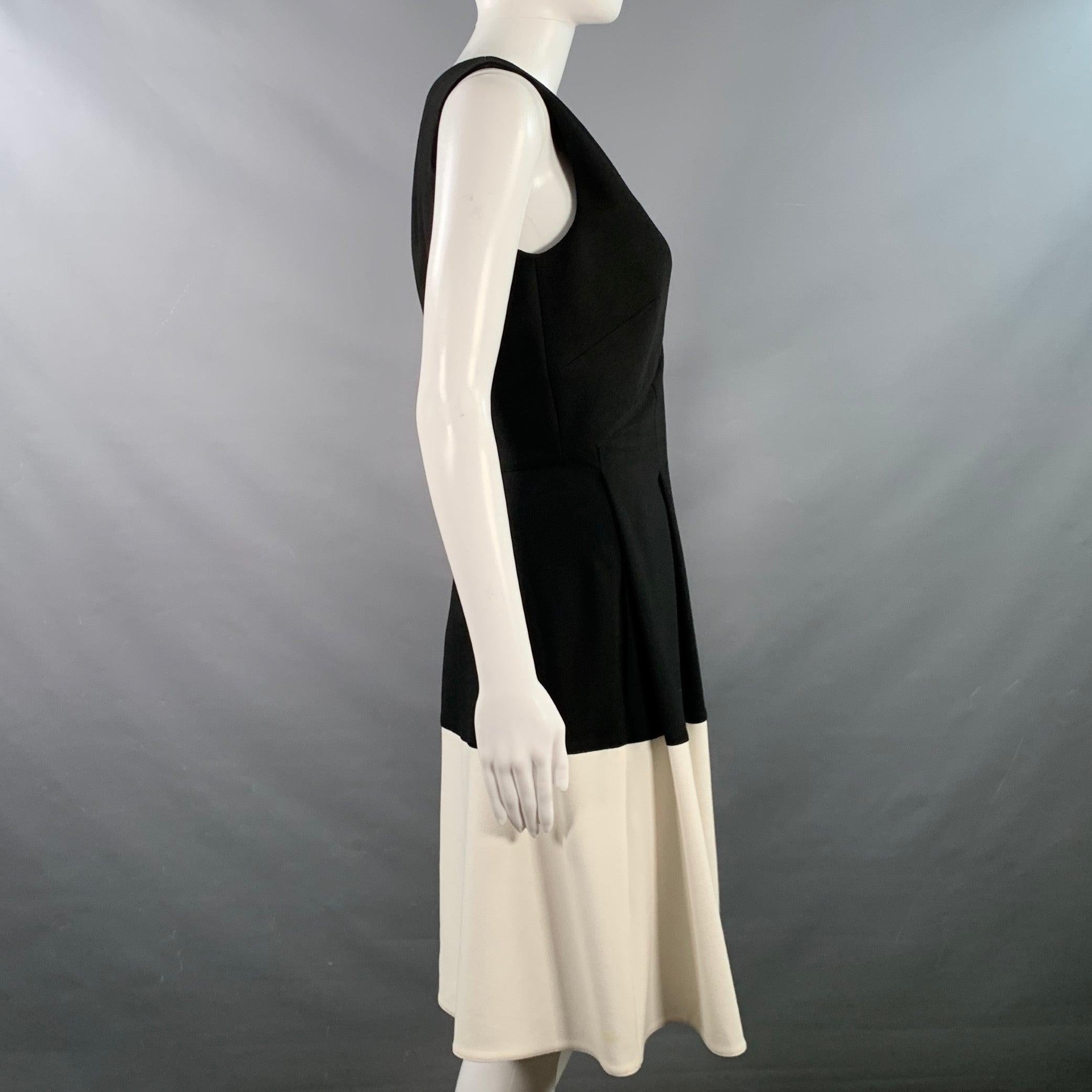 ROLAND MOURET Größe 8 Schwarz Weiß Polyestermischung Farbblock Ärmelloses A-Linien Kleid (Beige) im Angebot