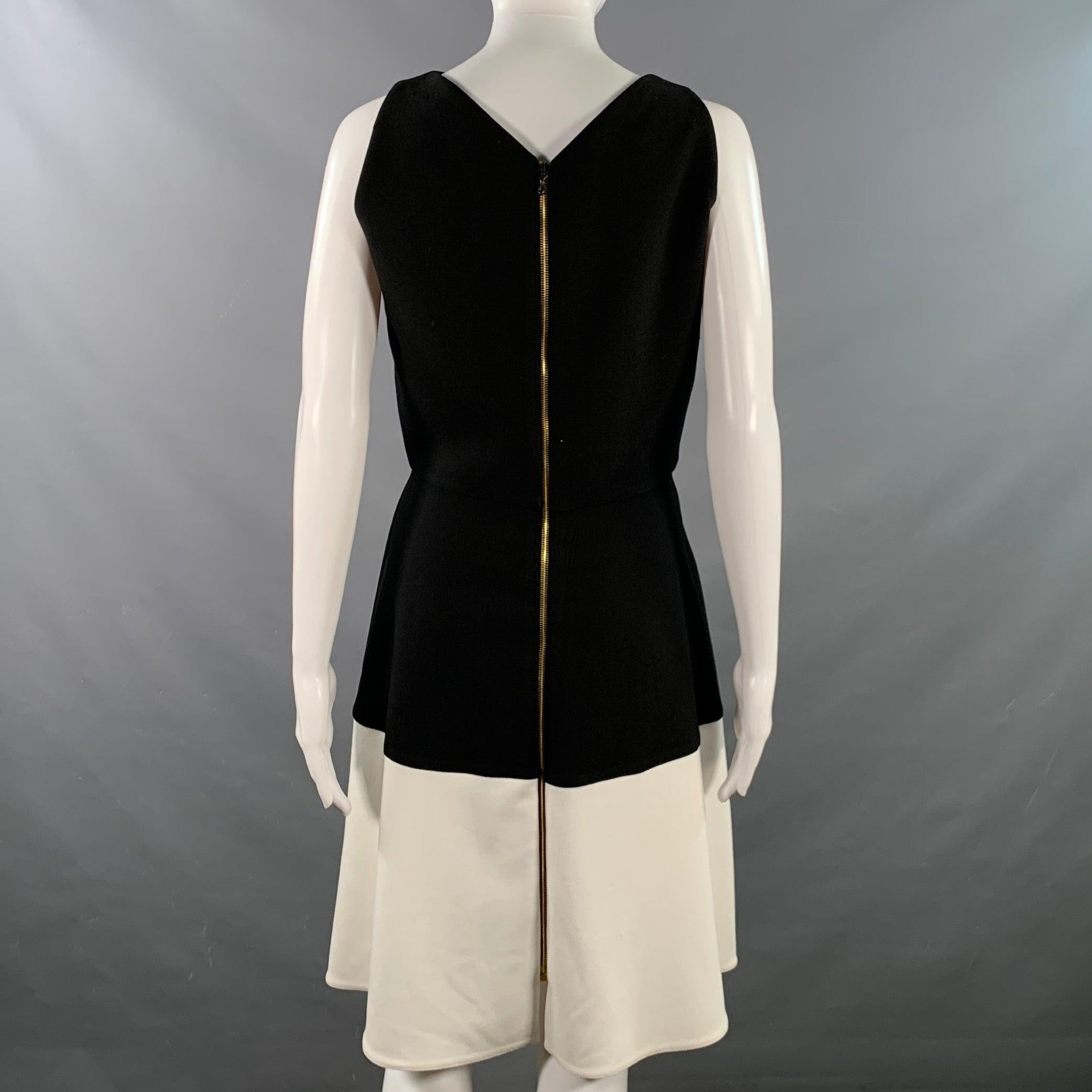 ROLAND MOURET Größe 8 Schwarz Weiß Polyestermischung Farbblock Ärmelloses A-Linien Kleid im Zustand „Gut“ im Angebot in San Francisco, CA