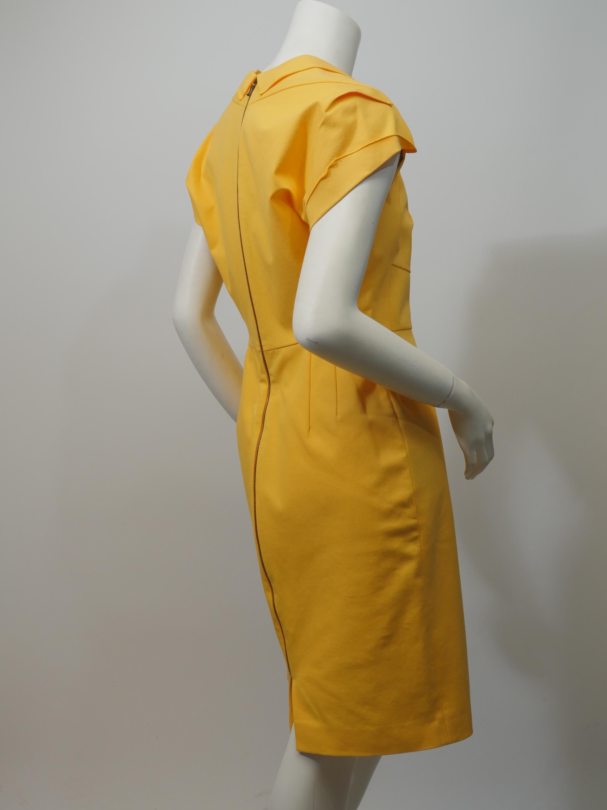 Roland Mouret Size 8 Yellow Cotton 'Limited Edition' Cap Sleeve Sheath Dress 3