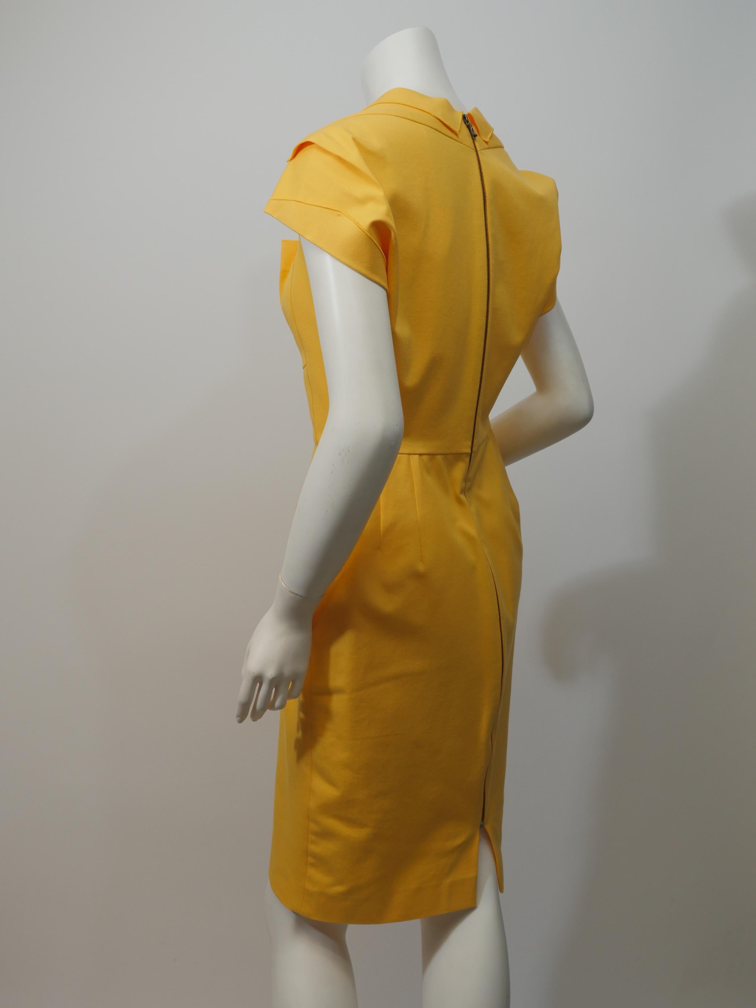 Women's or Men's Roland Mouret Size 8 Yellow Cotton 'Limited Edition' Cap Sleeve Sheath Dress