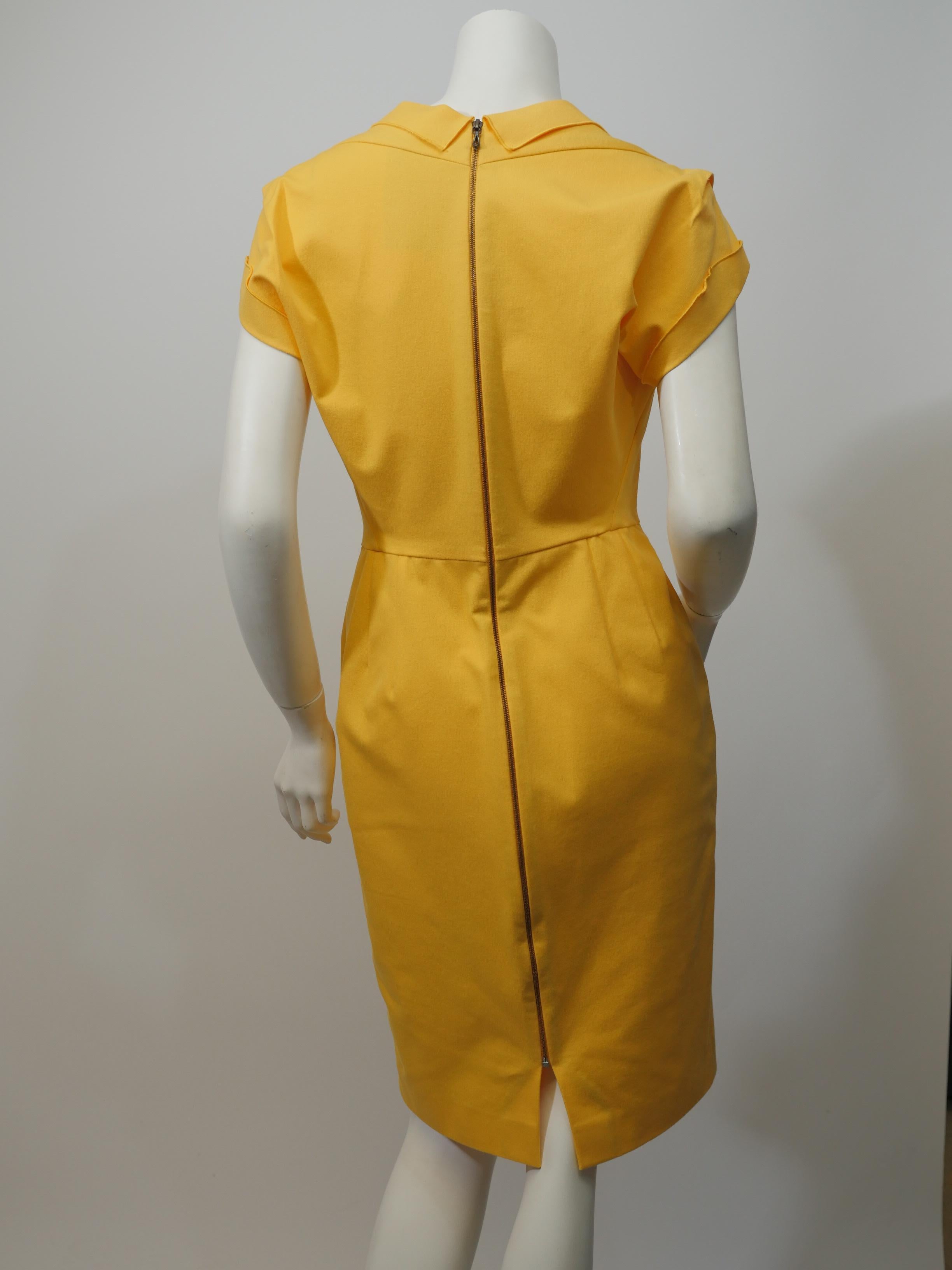 Roland Mouret Size 8 Yellow Cotton 'Limited Edition' Cap Sleeve Sheath Dress 1