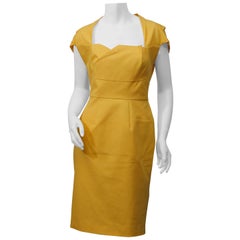 Roland Mouret Size 8 Yellow Cotton 'Limited Edition' Cap Sleeve Sheath Dress