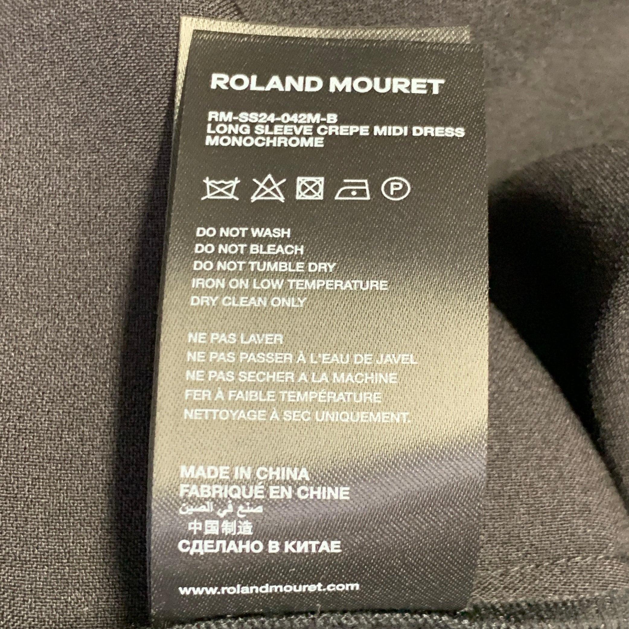ROLAND MOURET SS24 Taille 10 Monochrome Black White Polyester Blend Color Block Long Sleeve Midi Dress en vente 5