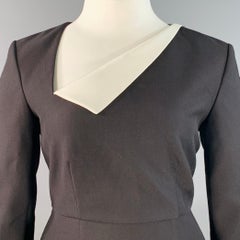 ROLAND MOURET SS24 Taille 10 Monochrome Black White Polyester Blend Color Block Long Sleeve Midi Dress