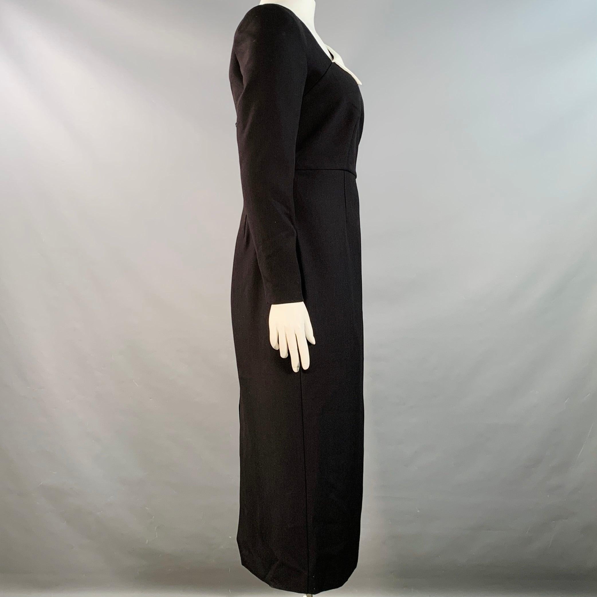 Noir ROLAND MOURET SS24 Taille 10 Monochrome Black White Polyester Blend Color Block Long Sleeve Midi Dress en vente
