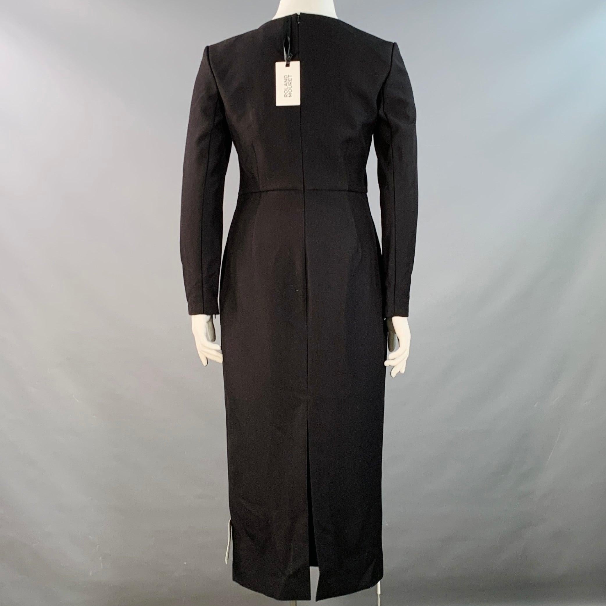 ROLAND MOURET SS24 Taille 10 Monochrome Black White Polyester Blend Color Block Long Sleeve Midi Dress Excellent état - En vente à San Francisco, CA
