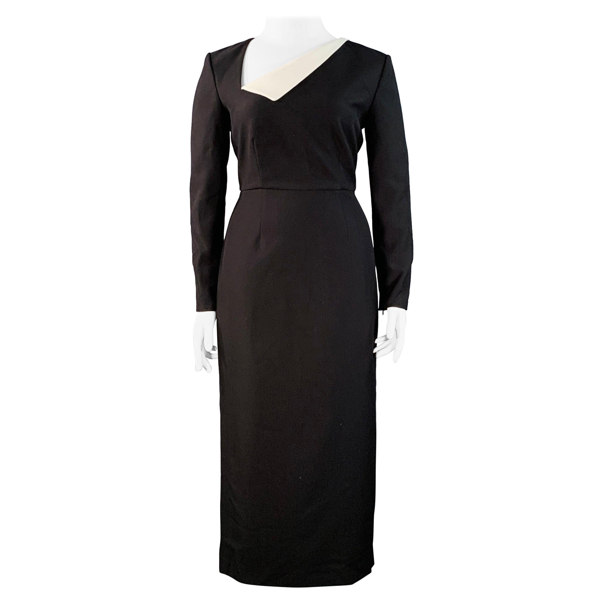 ROLAND MOURET SS24 Größe 10 Monochrom Schwarz Weiß Polyestermischung Farbblock Langarm Midikleid