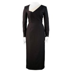 ROLAND MOURET SS24 Size 10 Monochrome Black White Polyester Blend Color Block Long Sleeve Midi Dress