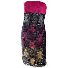 Roland Mouret Strapless Black Print Lace & Pink Satin Cocktail Dress NWT Size 6