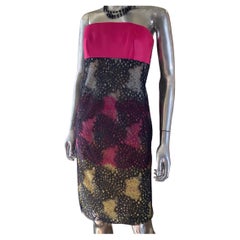 Roland Mouret Strapless Black Print Lace & Pink Satin Cocktail Dress NWT Size 6