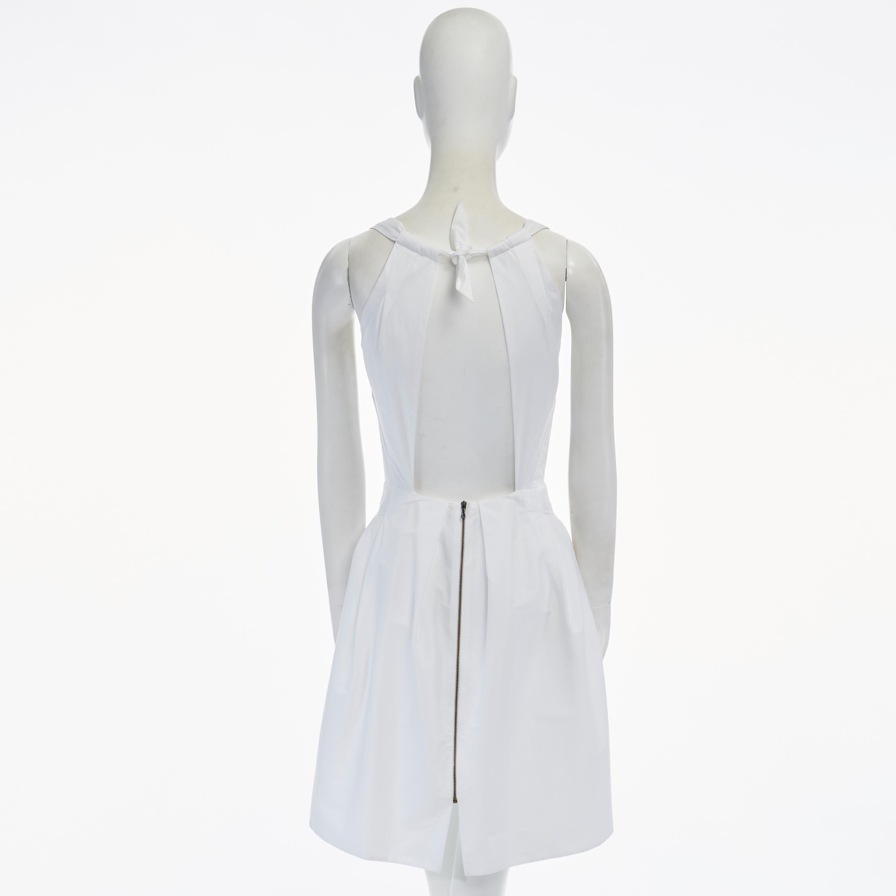 ROLAND MOURET white cotton blend origami pleat dart cut out back dress UK8 In Fair Condition In Hong Kong, NT