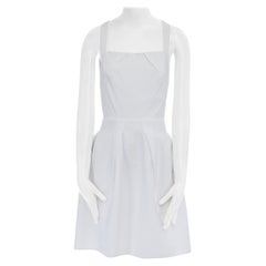ROLAND MOURET white cotton blend origami pleat dart cut out back dress UK8