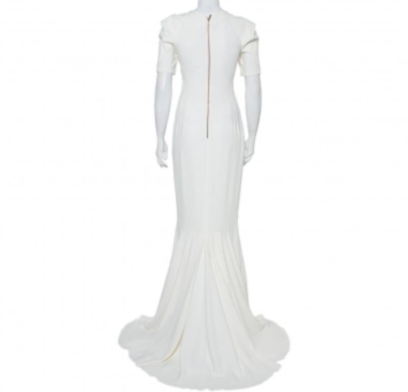 Gray Roland Mouret White Crepe Paneled Detail Fitted Jansen Gown L For Sale