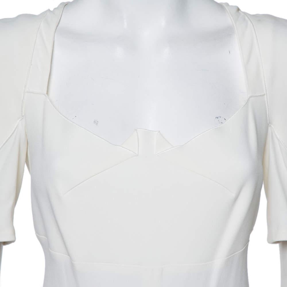 Roland Mouret White Crepe Paneled Detail Fitted Jansen Gown L For Sale 1