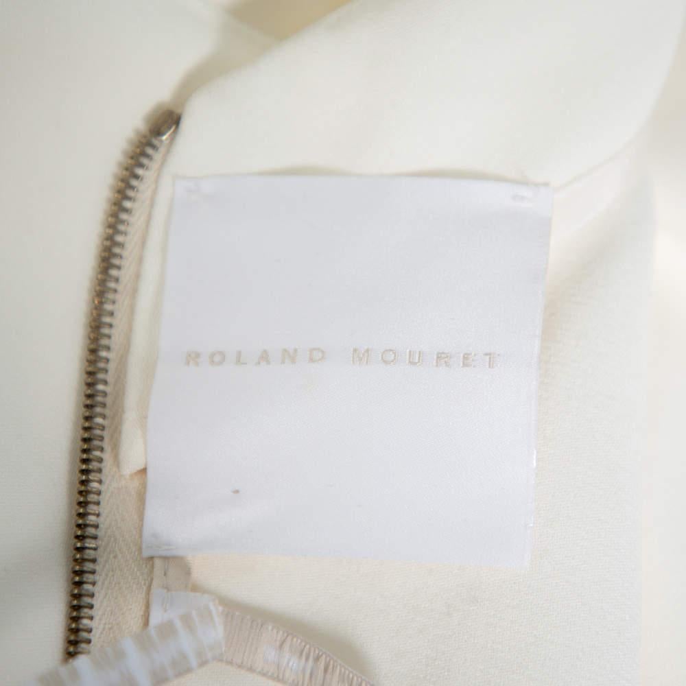 Roland Mouret White Crepe Paneled Detail Fitted Jansen Gown L For Sale 4