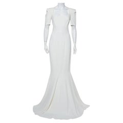 Roland Mouret White Crepe Paneled Detail Fitted Jansen Gown L