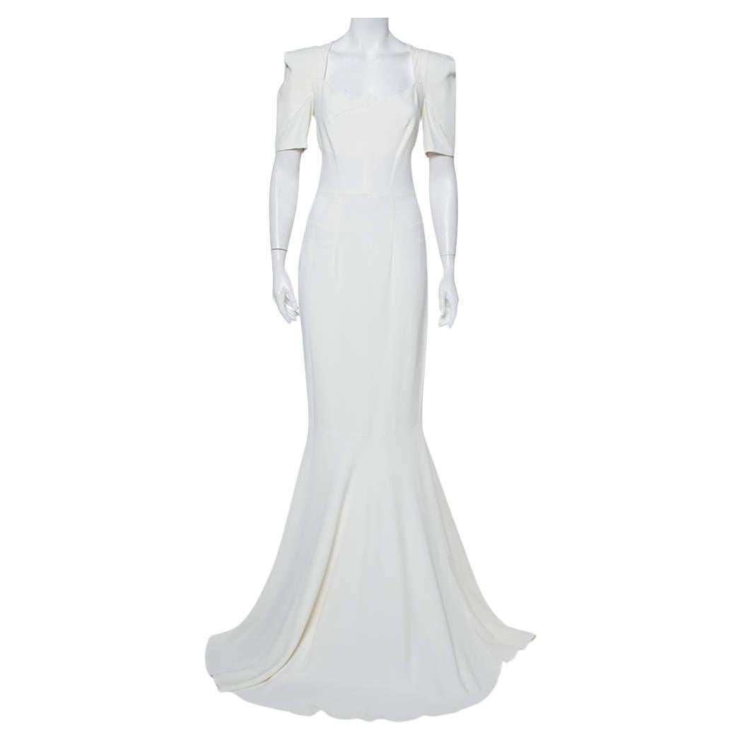 Roland Mouret White Crepe Paneled Detail Fitted Jansen Gown L For Sale