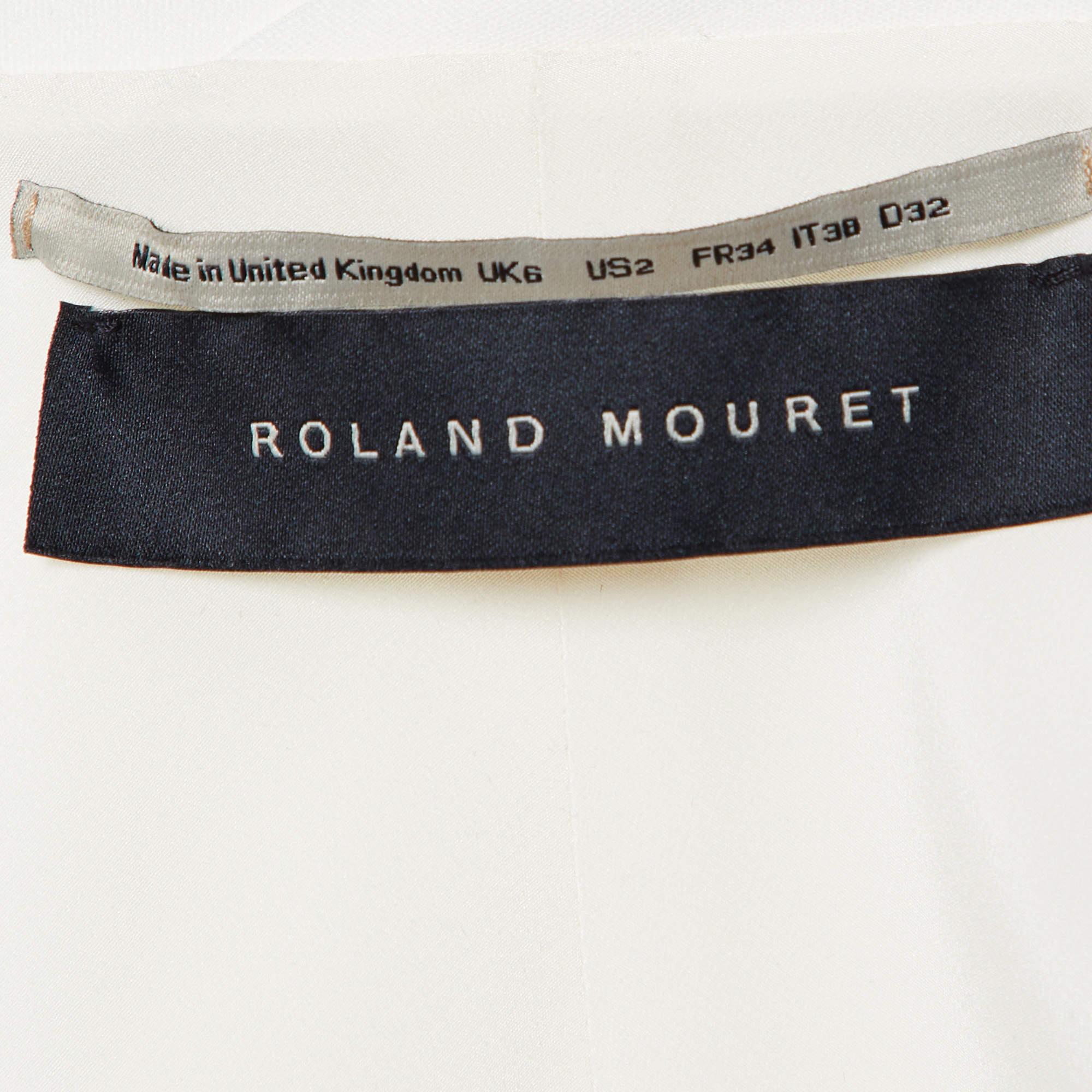 Roland Mouret White Crepe Sleeveless V Neck Top S In New Condition For Sale In Dubai, Al Qouz 2