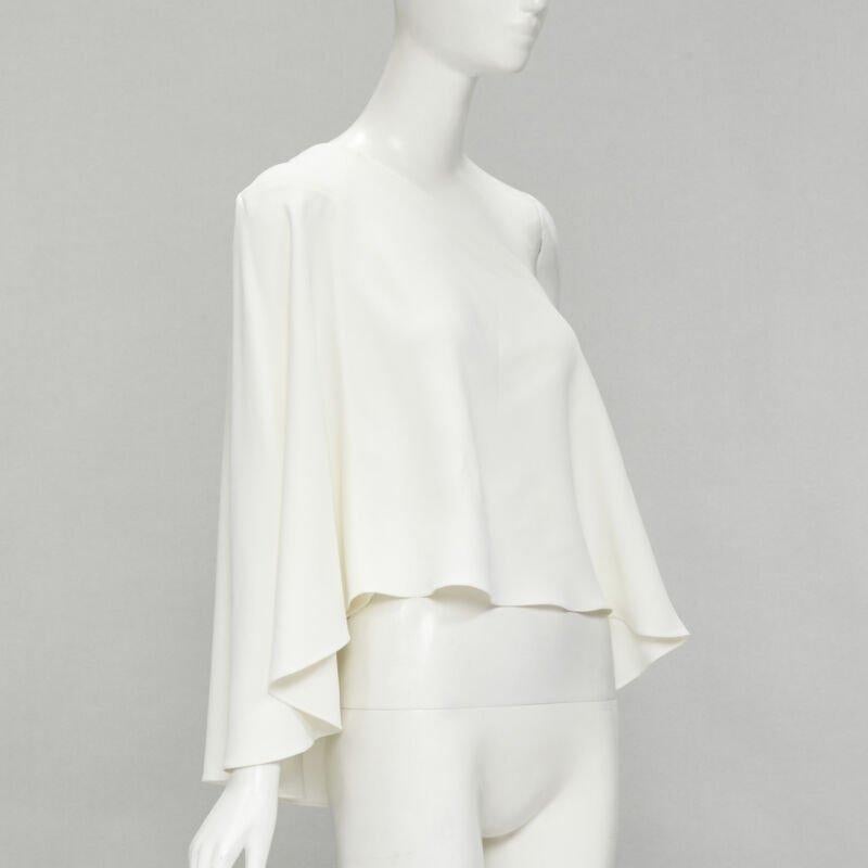 Gray ROLAND MOURET white viscose crepe draped one shoulder cascade top UK10 M For Sale