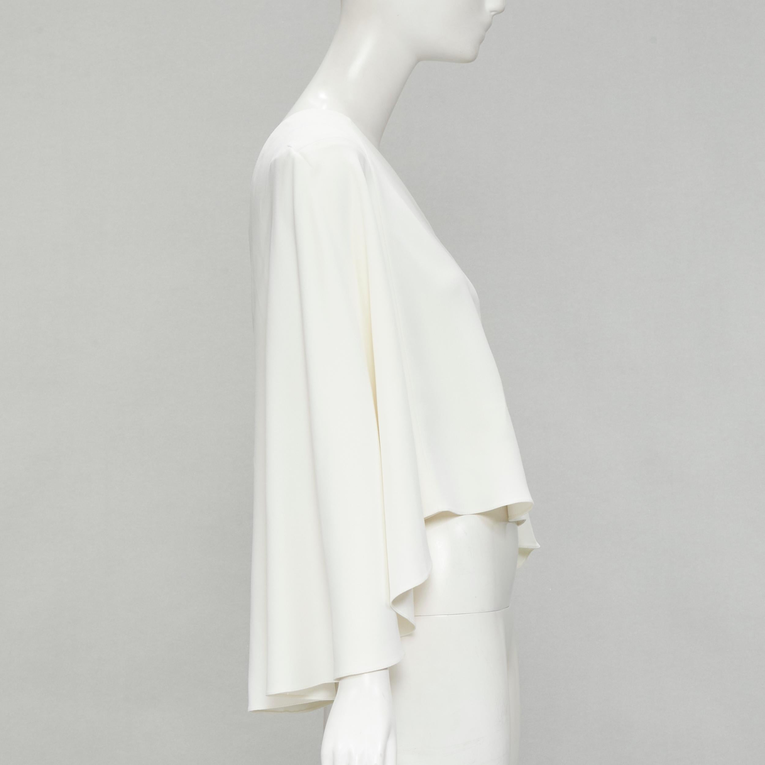ROLAND MOURET white viscose crepe draped one shoulder cascade top UK10 M In Excellent Condition For Sale In Hong Kong, NT