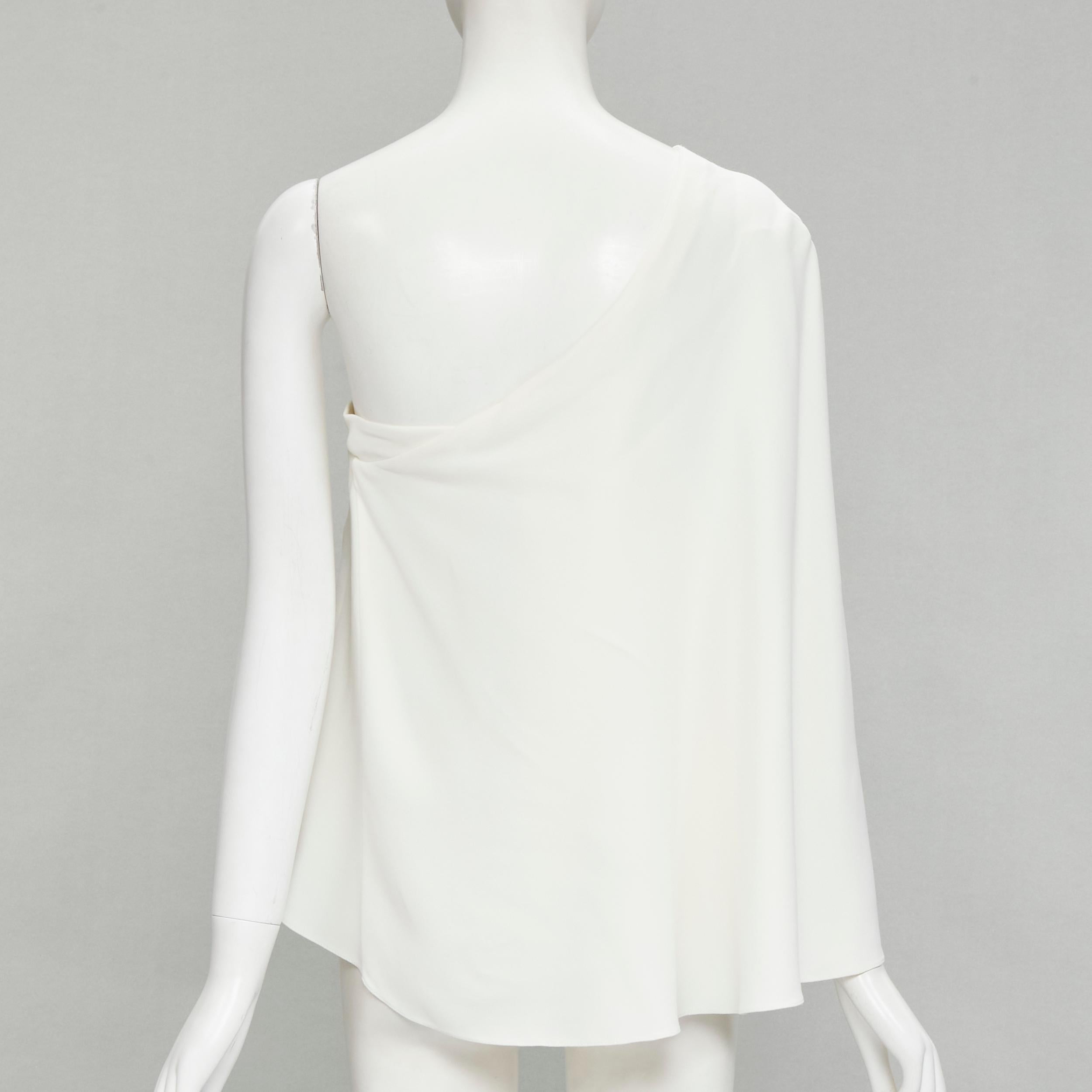 Women's ROLAND MOURET white viscose crepe draped one shoulder cascade top UK10 M For Sale