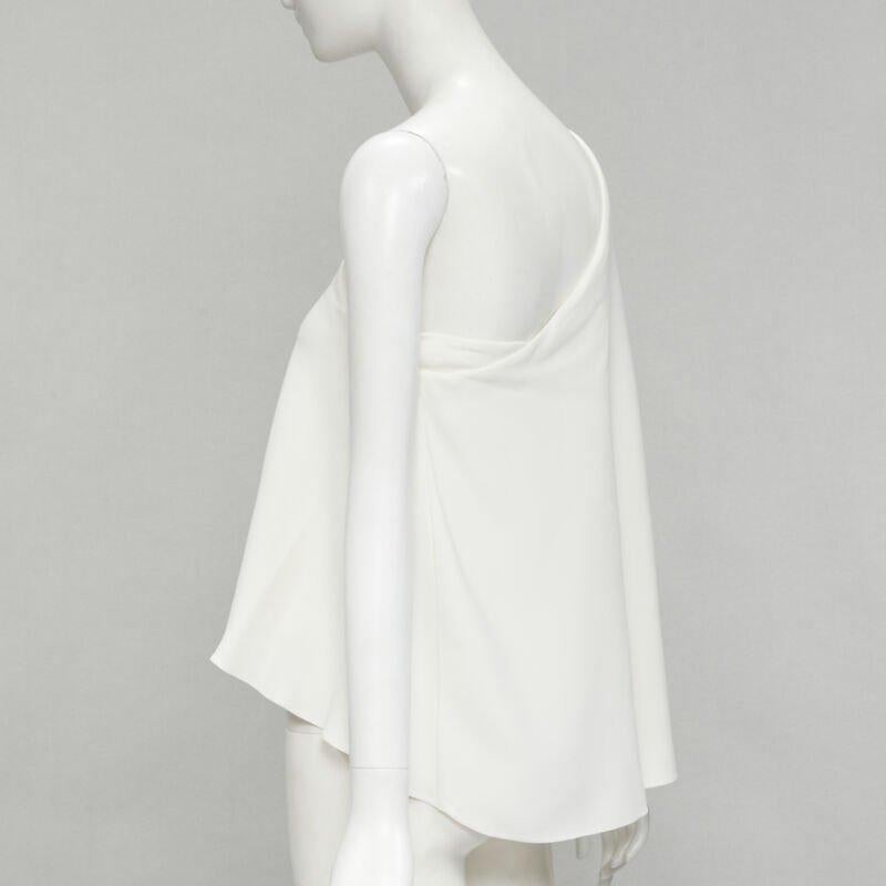 ROLAND MOURET white viscose crepe draped one shoulder cascade top UK10 M For Sale 1