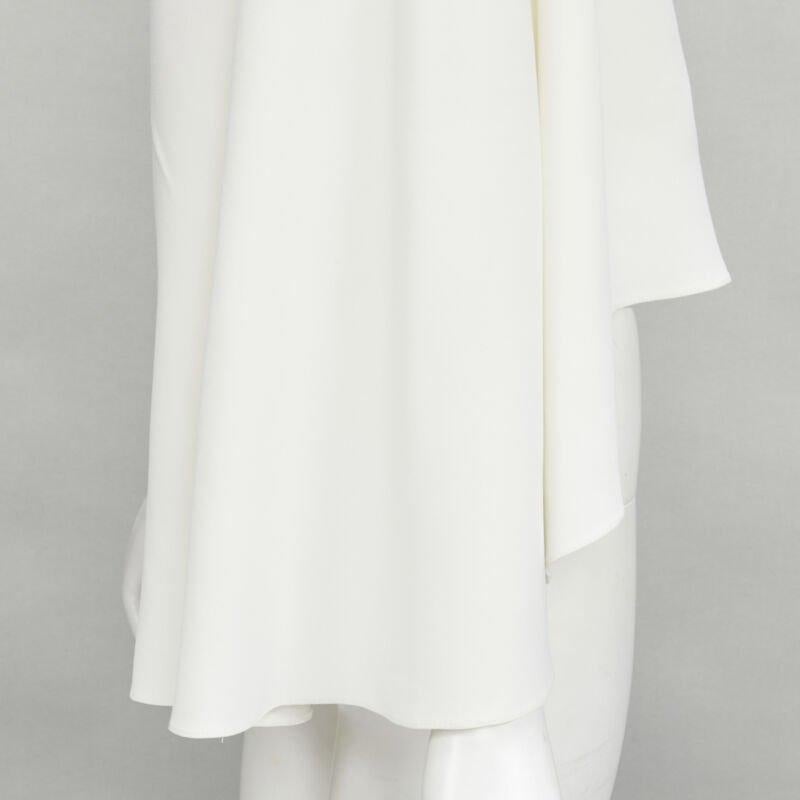 ROLAND MOURET white viscose crepe draped one shoulder cascade top UK10 M For Sale 2