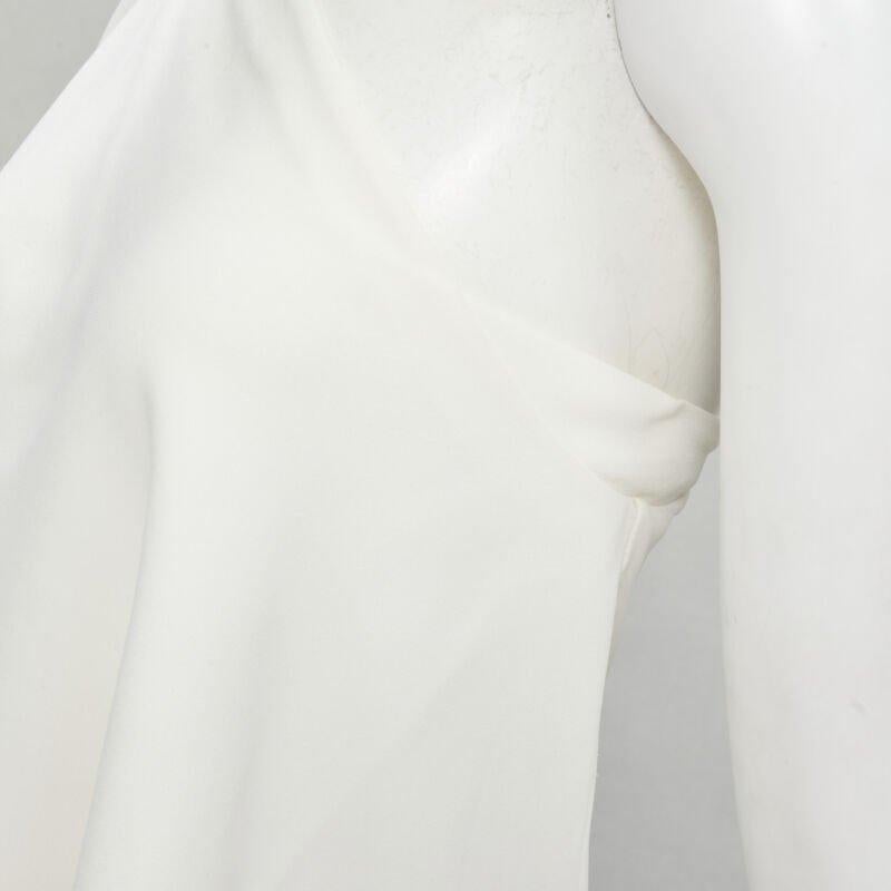 ROLAND MOURET white viscose crepe draped one shoulder cascade top UK10 M For Sale 3