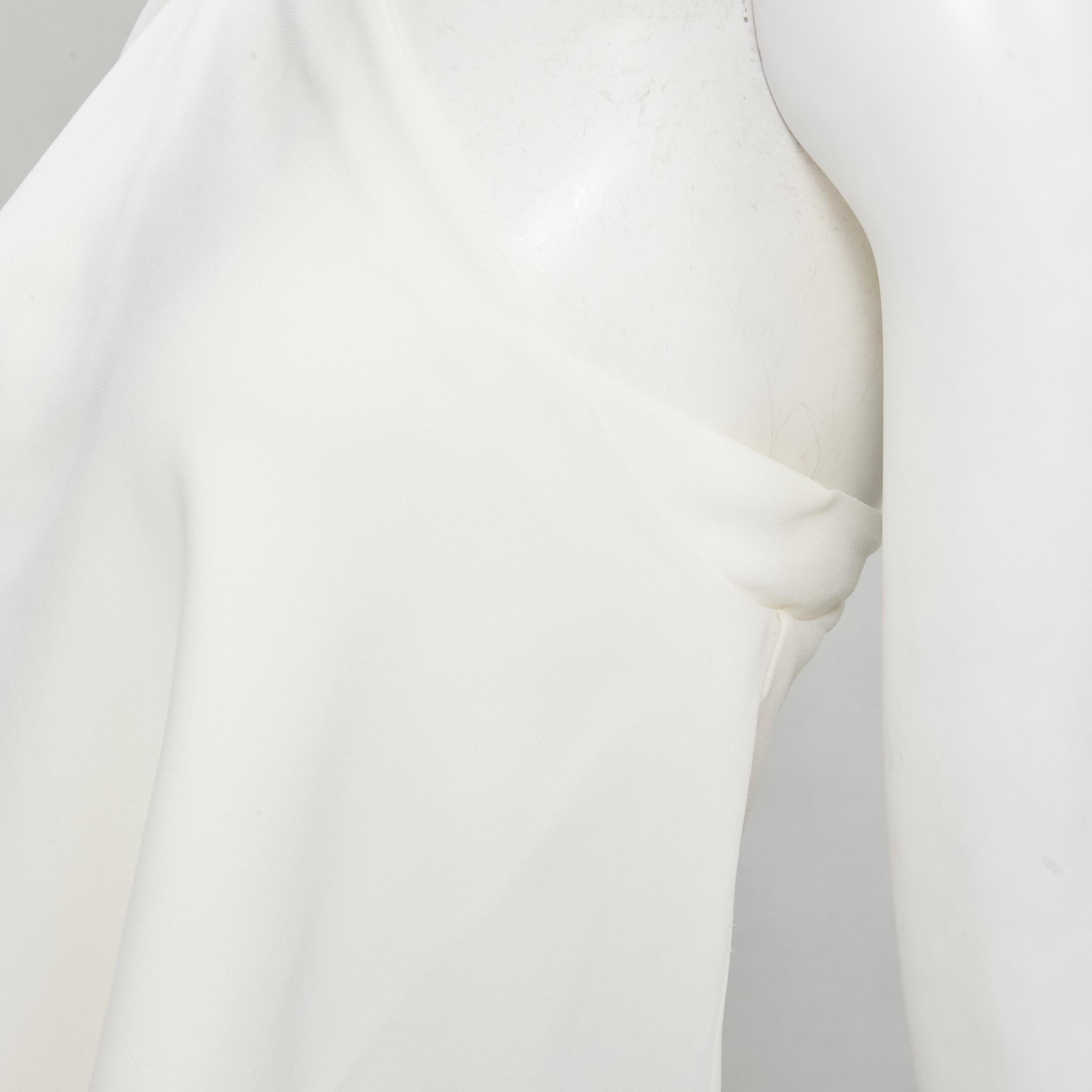 ROLAND MOURET white viscose crepe draped one shoulder cascade top UK10 M For Sale 3