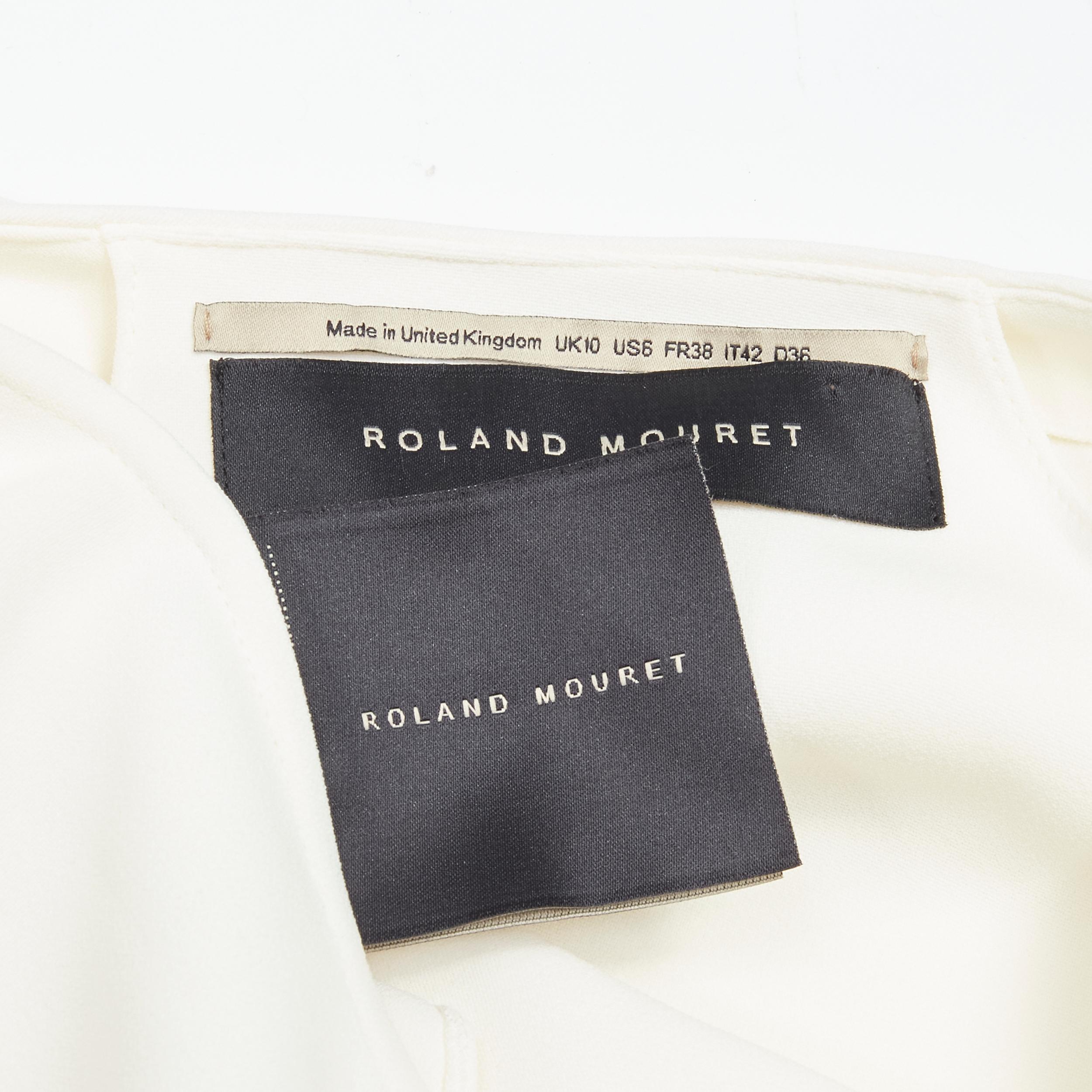 ROLAND MOURET white viscose crepe draped one shoulder cascade top UK10 M For Sale 4