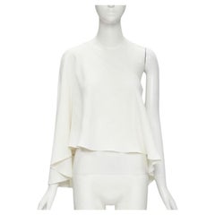 ROLAND MOURET white viscose crepe draped one shoulder cascade top UK10 M
