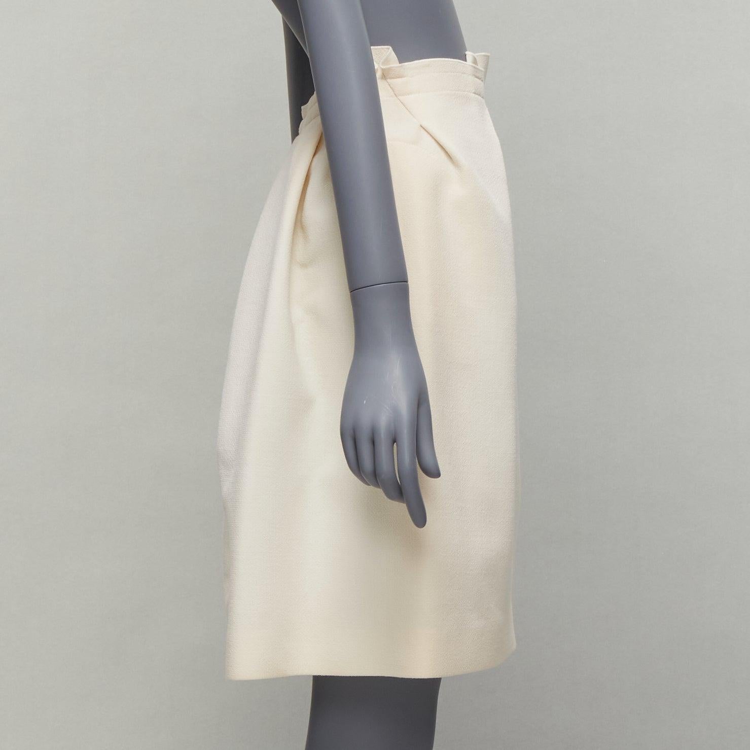 ROLAND MOURET wool crepe silk trim origami fold pleat waist A-line skirt UK6 XS In Excellent Condition For Sale In Hong Kong, NT