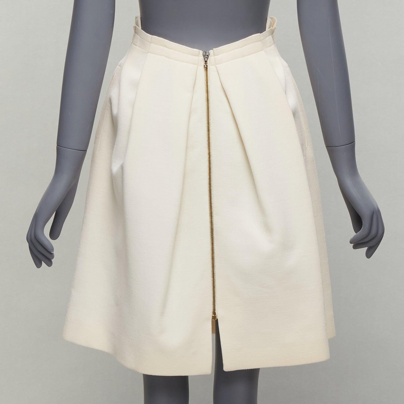 Women's ROLAND MOURET wool crepe silk trim origami fold pleat waist A-line skirt UK6 XS For Sale