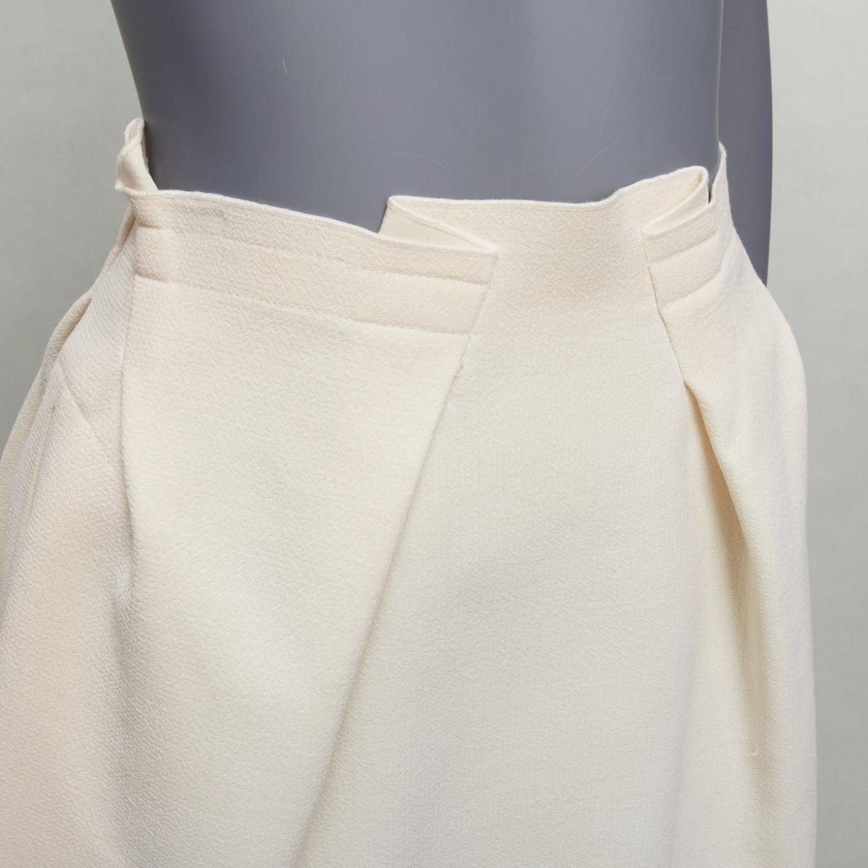ROLAND MOURET wool crepe silk trim origami fold pleat waist A-line skirt UK6 XS For Sale 1
