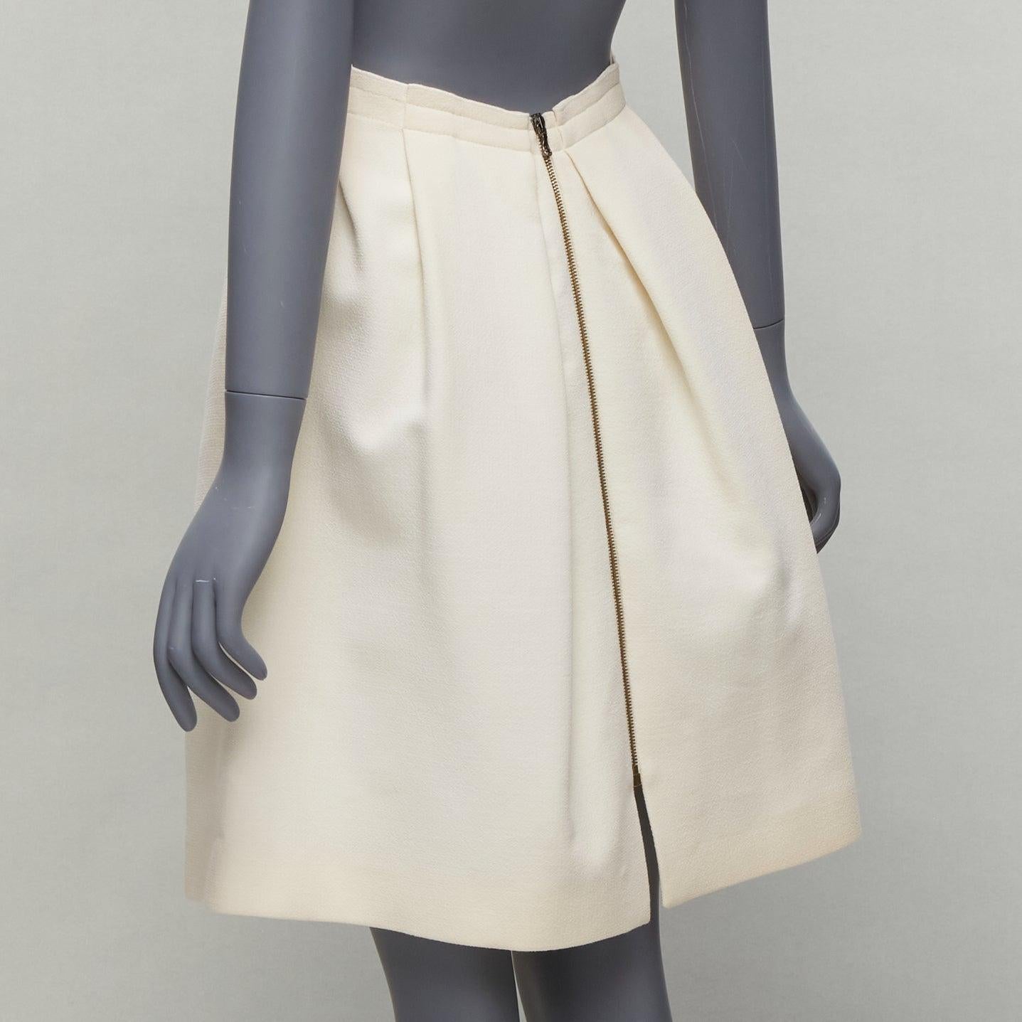 ROLAND MOURET wool crepe silk trim origami fold pleat waist A-line skirt UK6 XS For Sale 2