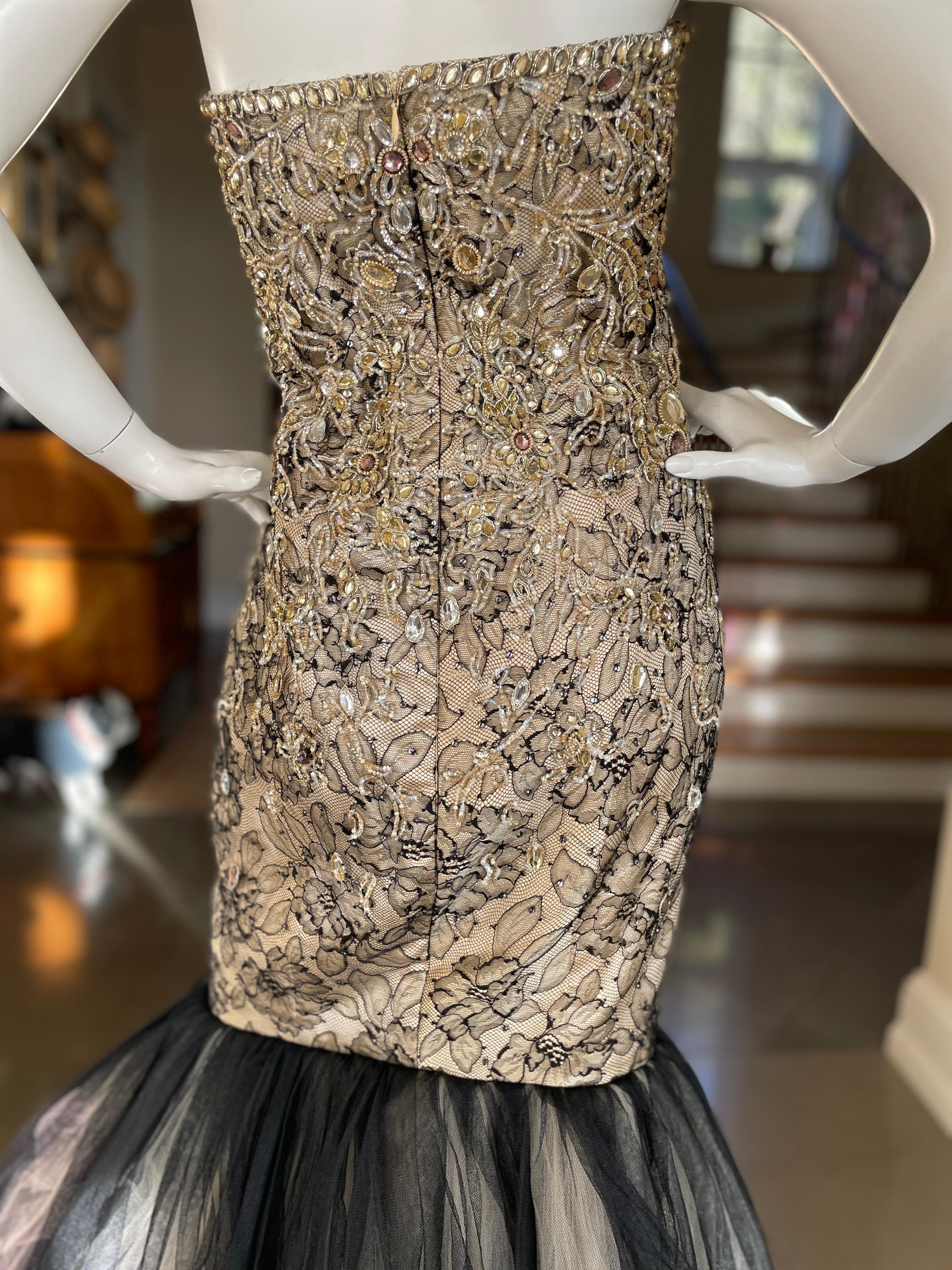  Roland Nivelais Strapless Vintage Jewel Embellished Silk Mermaid Dress  For Sale 7