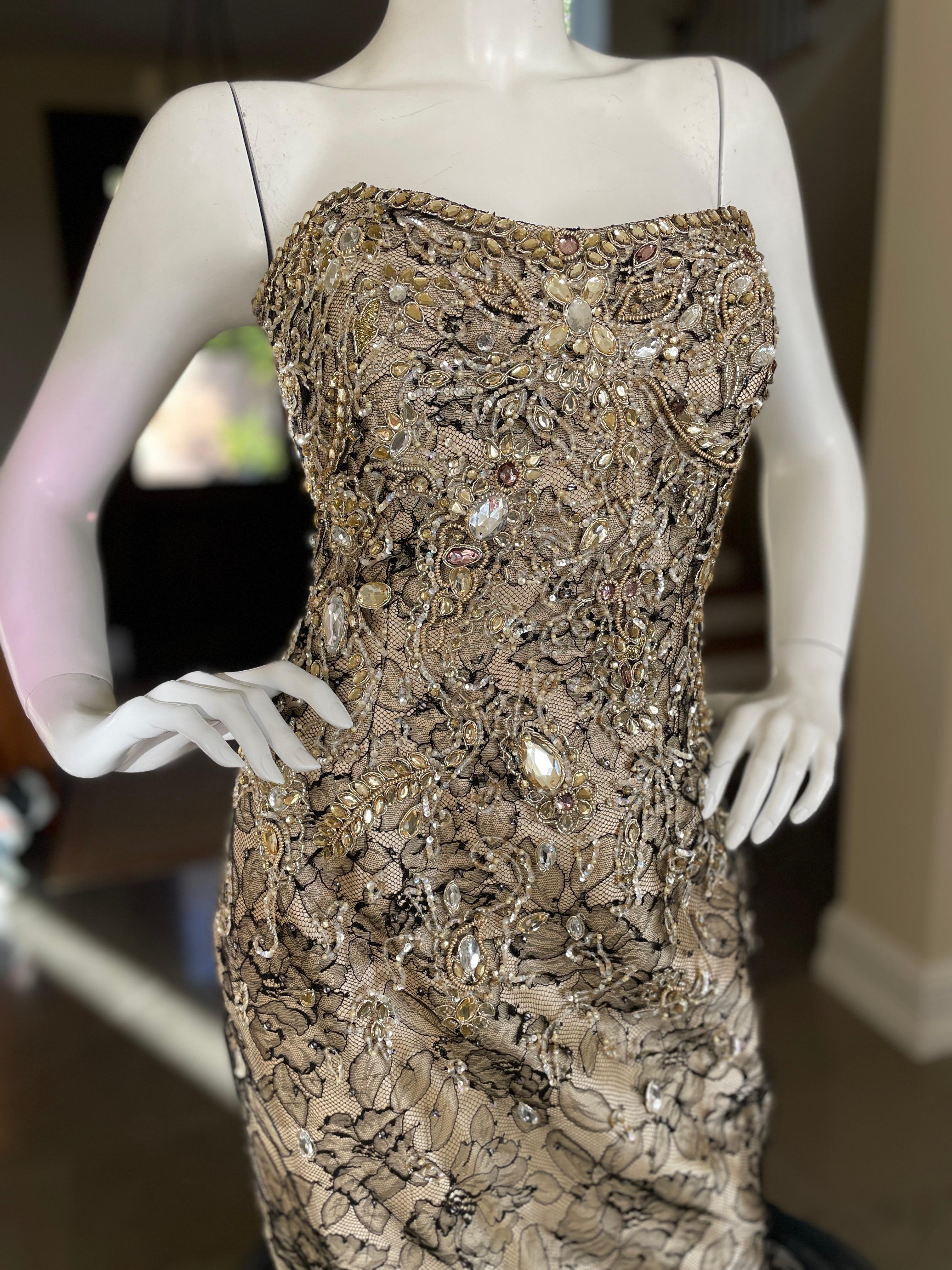  Roland Nivelais Strapless Vintage Jewel Embellished Silk Mermaid Dress  In Excellent Condition For Sale In Cloverdale, CA
