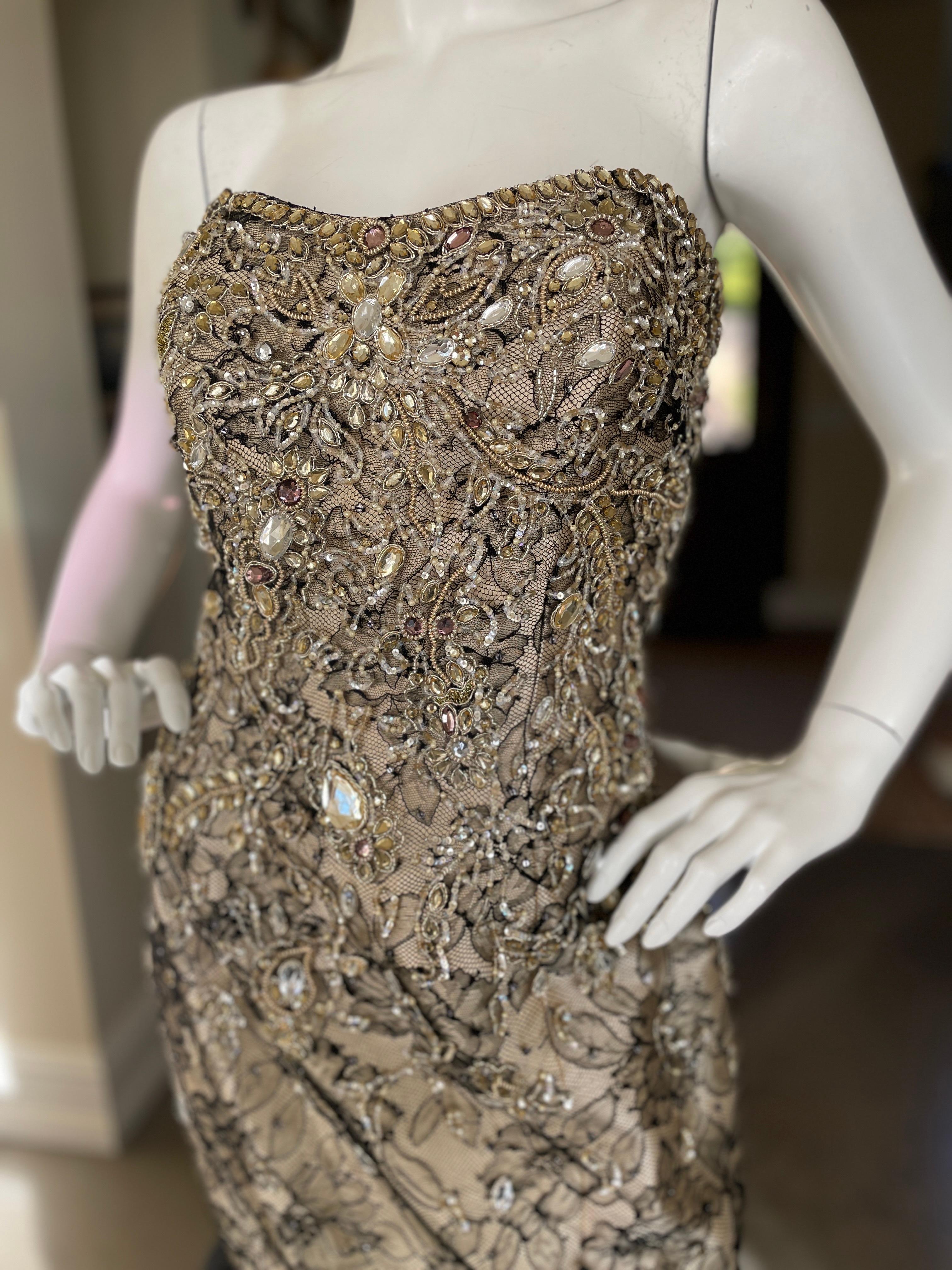 Women's  Roland Nivelais Strapless Vintage Jewel Embellished Silk Mermaid Dress  For Sale