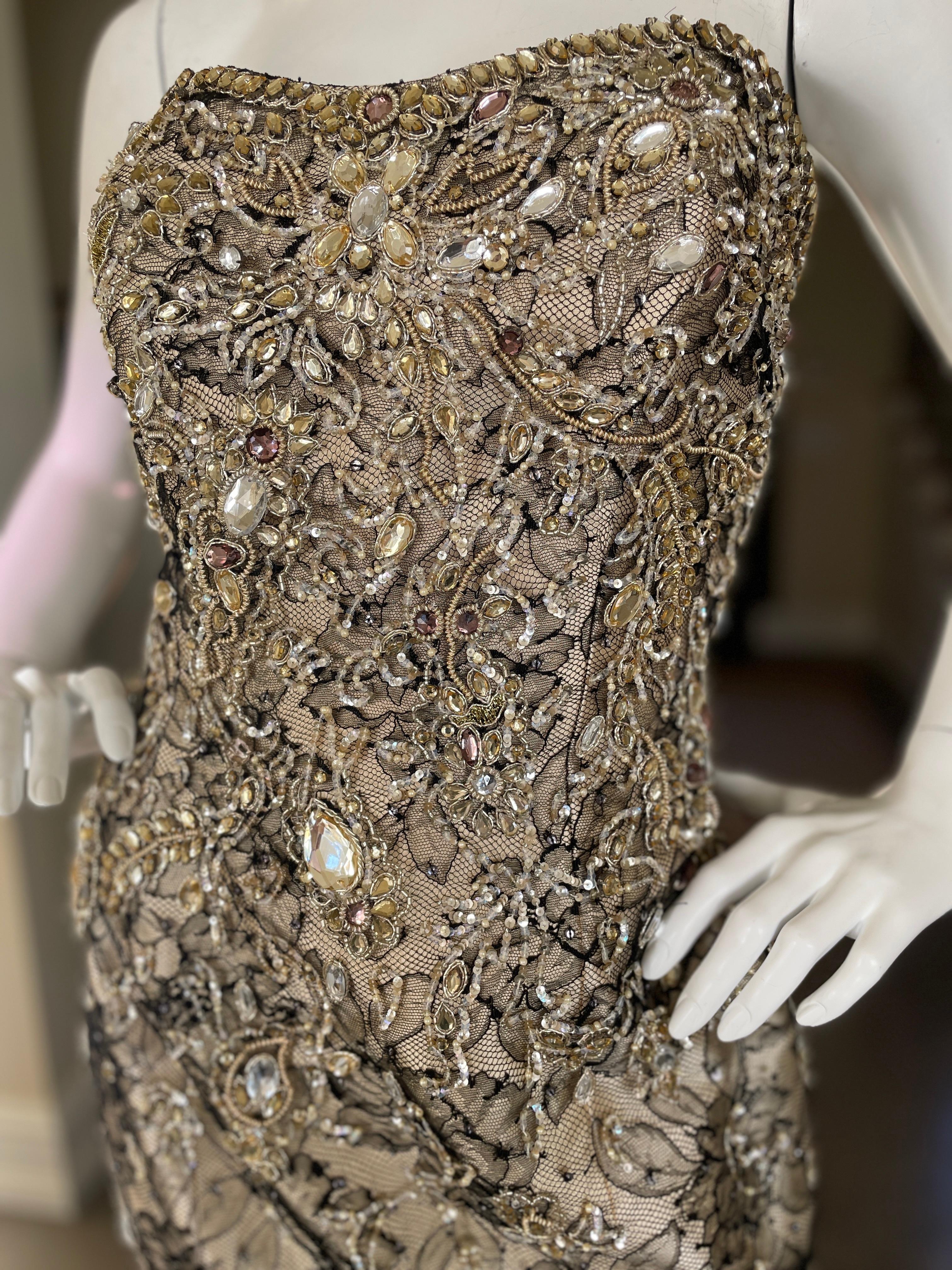  Roland Nivelais Strapless Vintage Jewel Embellished Silk Mermaid Dress  For Sale 1