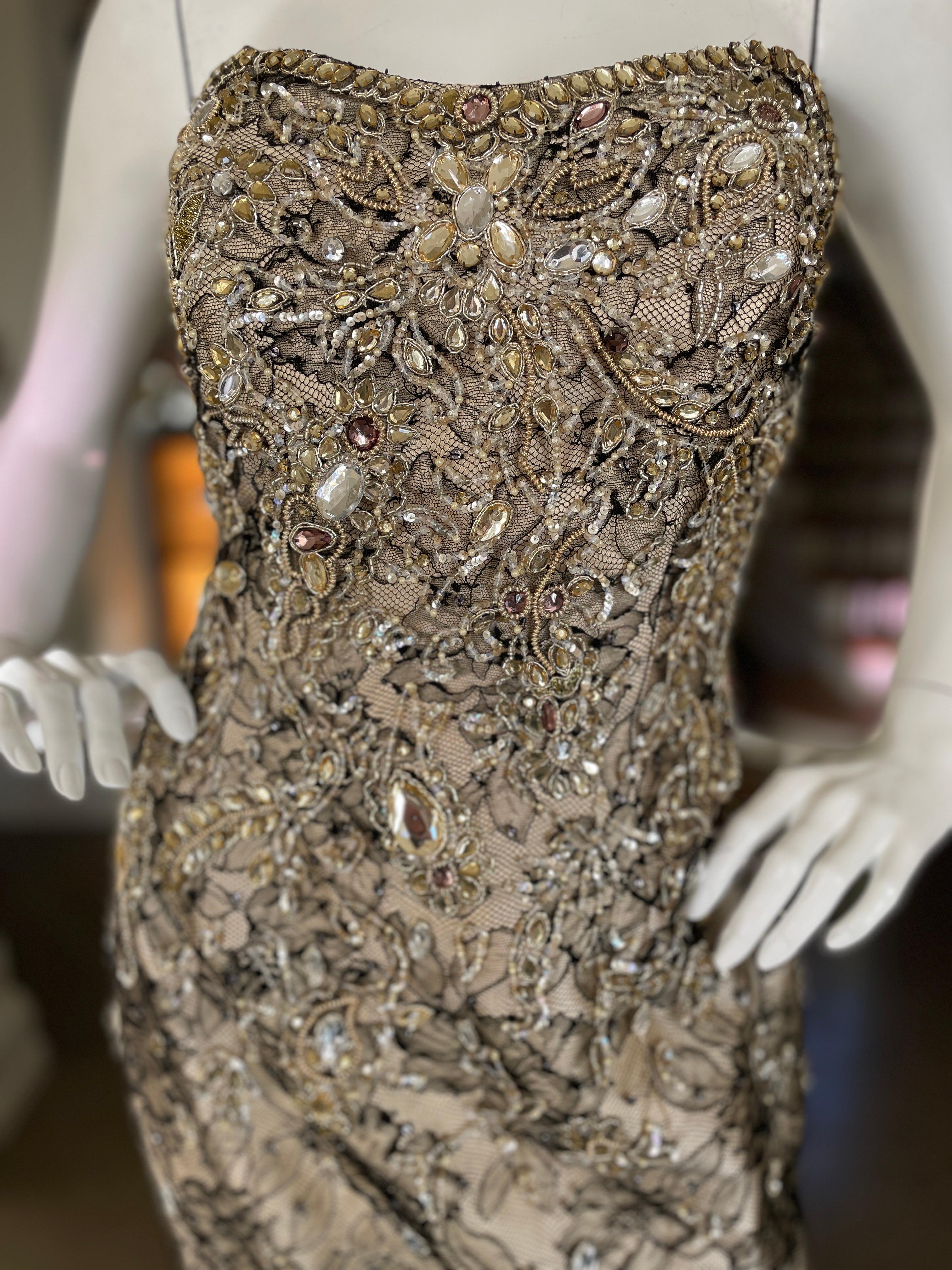  Roland Nivelais Strapless Vintage Jewel Embellished Silk Mermaid Dress  For Sale 2