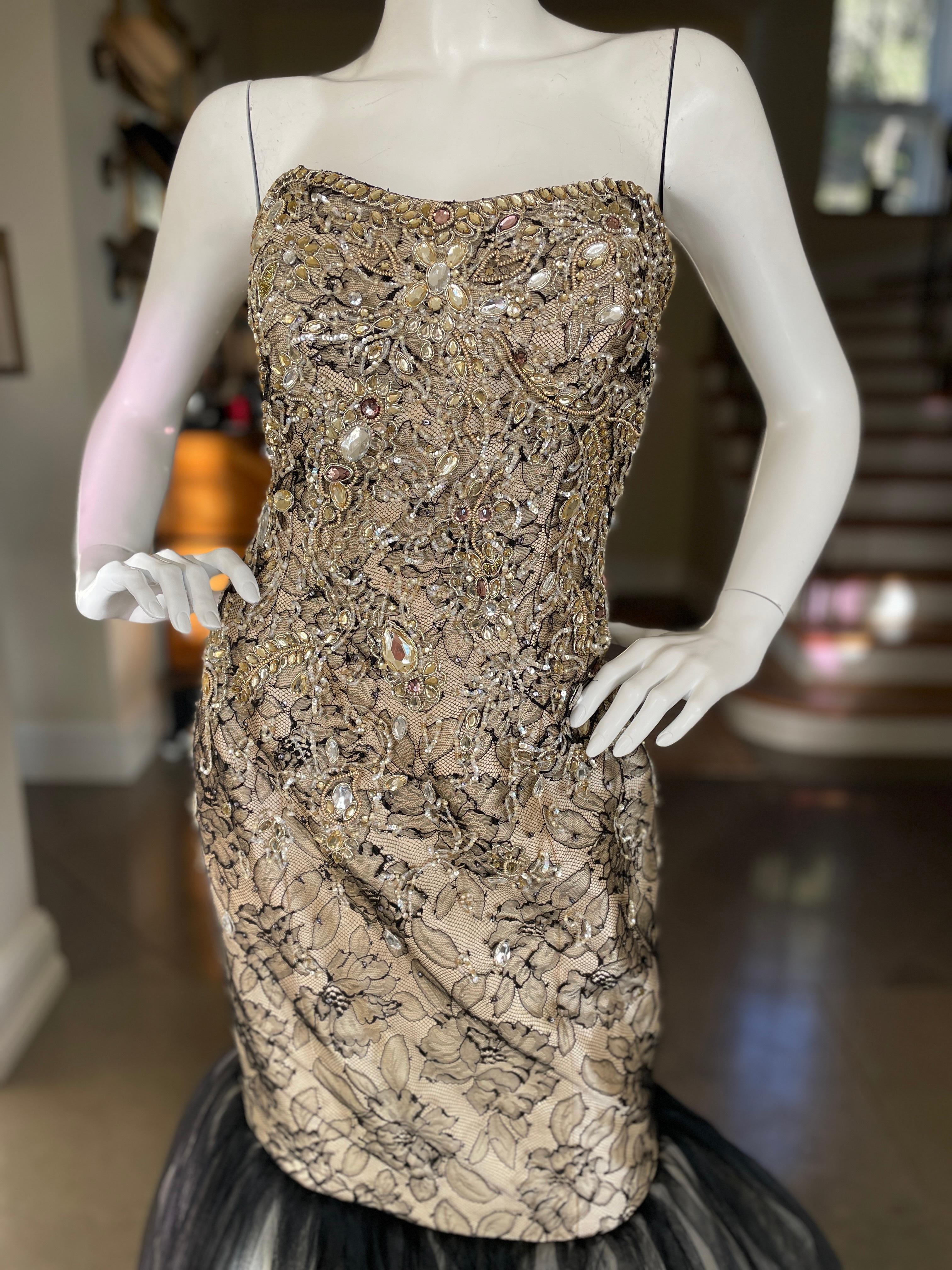  Roland Nivelais Strapless Vintage Jewel Embellished Silk Mermaid Dress  For Sale 3